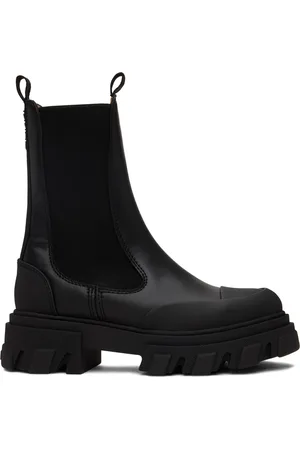 Ganni Bottes chelsea hauteur mi-mollet noires à semelle à reliefs