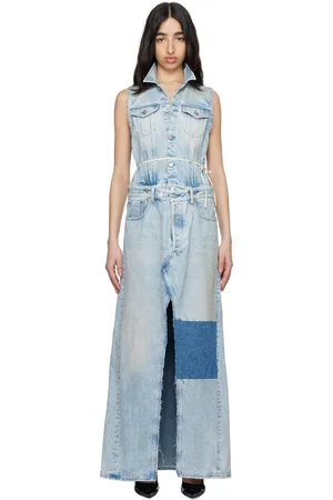 Maison Margiela Robe longue bleue en denim à panneaux