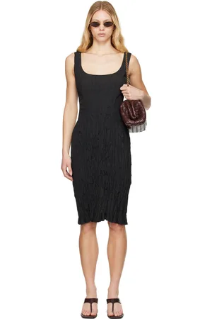 Bottega Veneta Robe midi noire en taffetas froissé