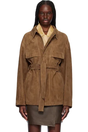 Nour Hammour Blouson Zakary brun en suède à ceinture