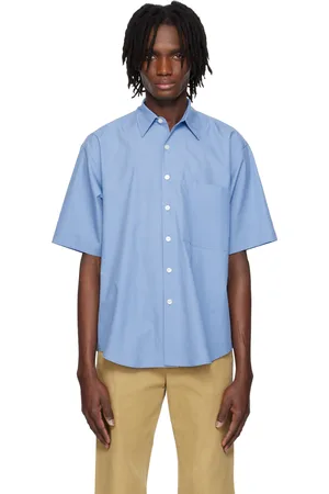 Auralee Chemise bleue en sergé de coton Finx lavé