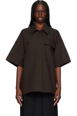 Jil Sander Chemise brune en canevas épais de coton