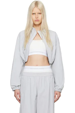 Alexander Wang Blouson aviateur de style boléro gris et blanc