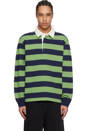 Palmes Polo de rugby vert et bleu marine à rayures
