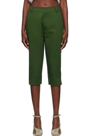 Renaissance Renaissance Pantalon écourté Sami vert en gabardine
