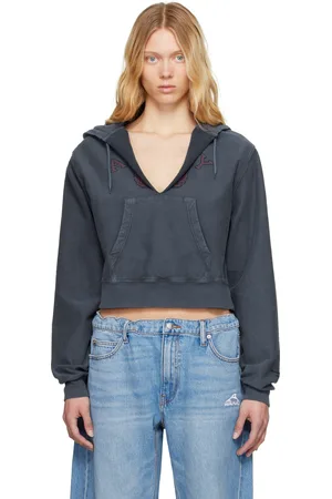 Alexander Wang Pull à capuche bleu marine en coton à effet usé