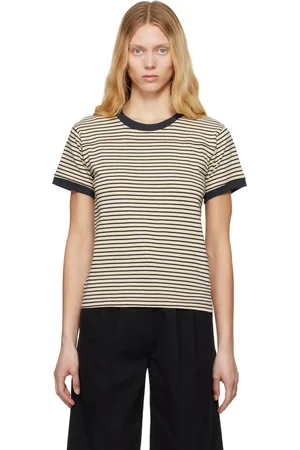 Carter Young T-shirt Football beige et bleu marine à rayures