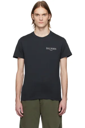Balmain T-shirt bleu marine à logo rétro en gel