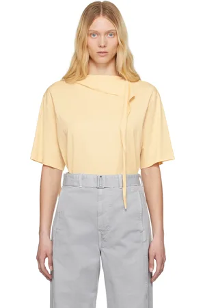 LEMAIRE T-shirt jaune à garniture à nouer prolongée au col replié
