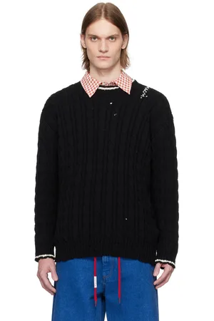 Marni Pull noir en tricot câblé à effet usé