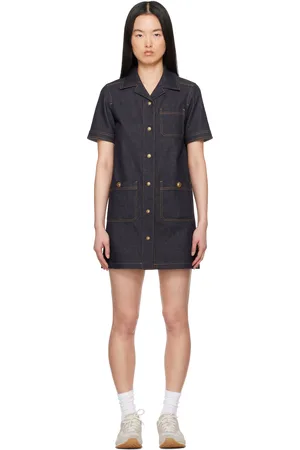 Moncler Robe chemise courte bleue en denim