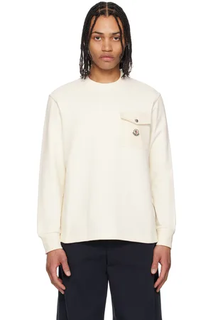 Moncler Pull molletonné blanc cassé en coton à poche