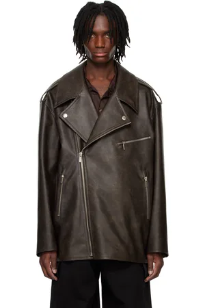 SYSTEM Blouson brun en cuir synthétique à ornements noués