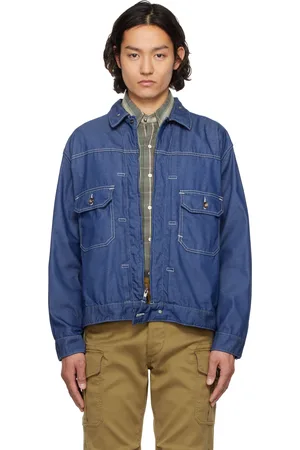 ENGINEERED GARMENTS Blouson camionneur bleu en denim à glissière