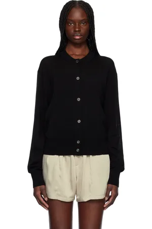 Recto Cardigan noir en tricot semi-transparent à col ras du cou