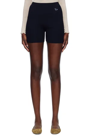Maison Kitsuné Short côtelé bleu marine à écusson à logo Baby Fox