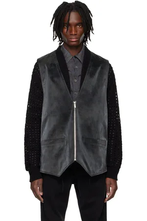 SYSTEM Veste noire en suède synthétique à ornements noués