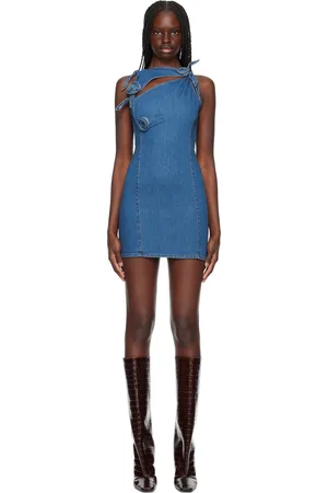 COPERNI Robe courte asymétrique bleue à appliqués floraux