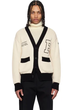 Moncler Cardigan blanc cassé en coton à logo et texte brodés - Moncler x FRGMT Hiroshi Fujiwara