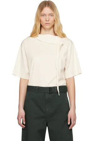 LEMAIRE T-shirt blanc cassé à garniture de style foulard
