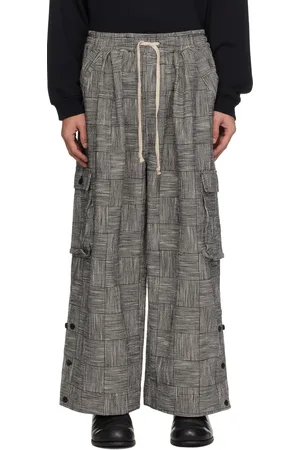 JAN JAN VAN ESSCHE Pantalon cargo noir et blanc à motif à carreaux et rayures et à taille élastique - O-Project