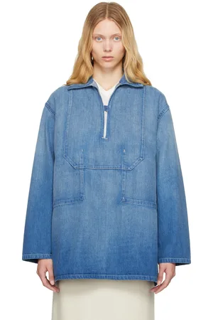 Auralee Chemise bleue en denim léger à effet délavé et à lisière
