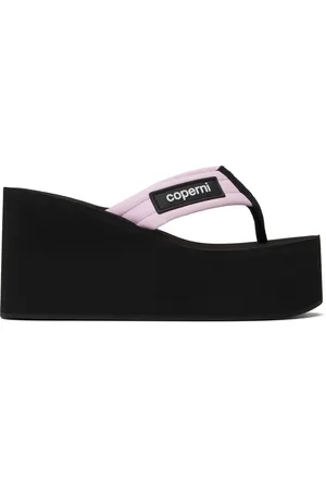 COPERNI Sandales à talon compensé noir et rose à logo