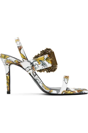 VERSACE Sandales à talon Emily blanches à motif Logo Couture