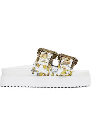 VERSACE Sandales Arizona blanches à motif Outline Barocco