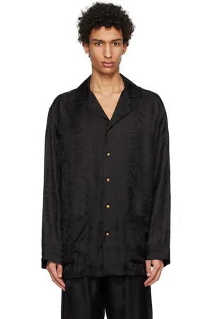 VERSACE Chemise de pyjama noire à motif baroque