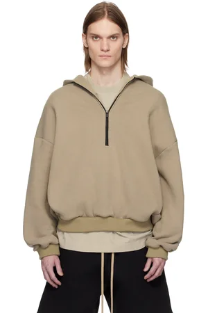 FEAR OF GOD Pull à capuche beige en molleton de cachemire et coton à demi-glissière