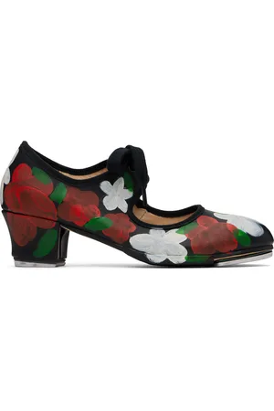 Comme des Garçons Chaussures de claquette noires à motif fleuri