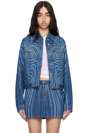 Jean Paul Gaultier Blouson bleu en denim à motif graphique