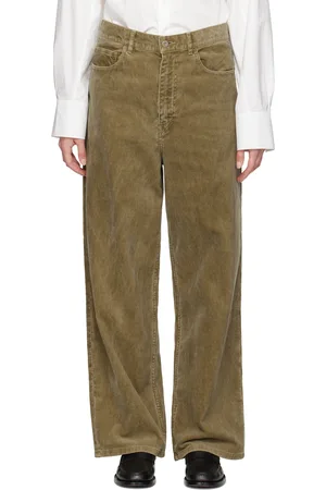 Auralee Pantalon ample kaki en coton Finx à cinq poches