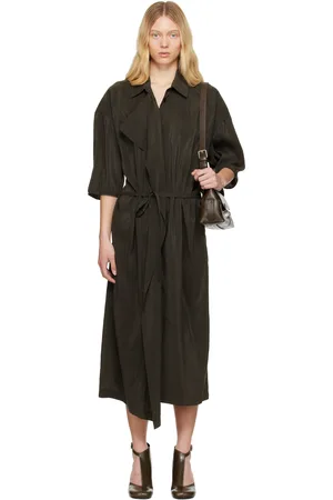LEMAIRE Robe chemise midi asymétrique brune