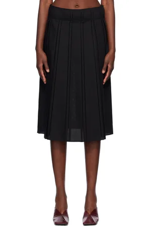 Jil Sander Jupe midi noire en laine à plis