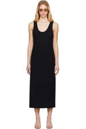 Auralee Robe midi noire en tricot extensible de coton et soie