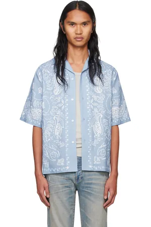 AMIRI Chemise de camp bleue à motif cachemire façon aquarelle