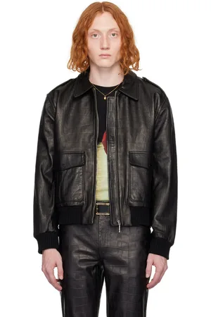 Ernest W. Baker Blouson noir en cuir gaufré façon croco