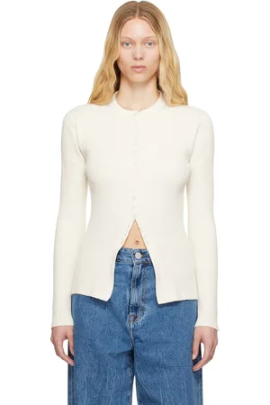 Rohe Cardigan long blanc cassé en crêpe côtelé