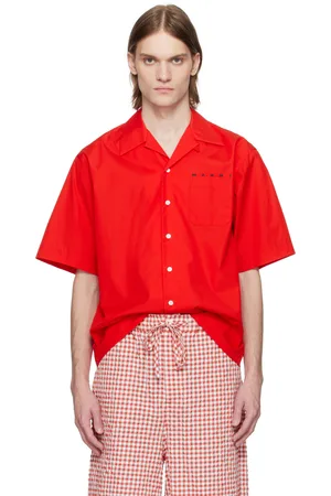 Marni Chemise de bowling rouge en popeline à logo partiellement dissimulé