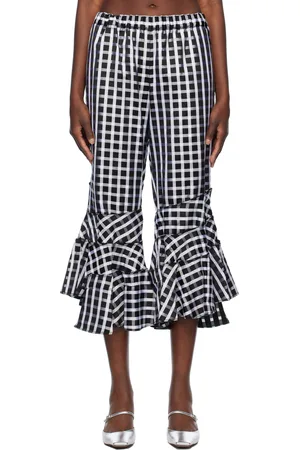 Comme des Garçons Pantalon noir en satin à carreaux