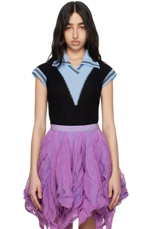 Kiko Kostadinov Polo sans manches Quimby bleu et noir en tricot