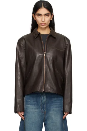 MAGDA BUTRYM Blouson brun en cuir à glissière