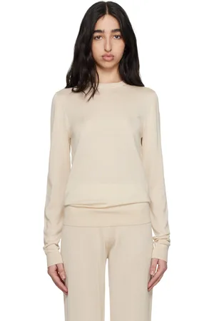 Totême Pull blanc cassé en tricot à col ras du cou