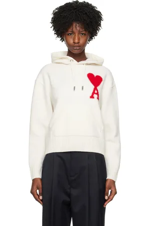Ami Pull à capuche blanc cassé à logo Ami de cœur