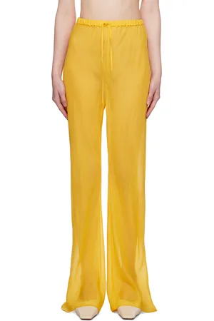 Silk Laundry Pantalon de détente jaune coupé sur le biais