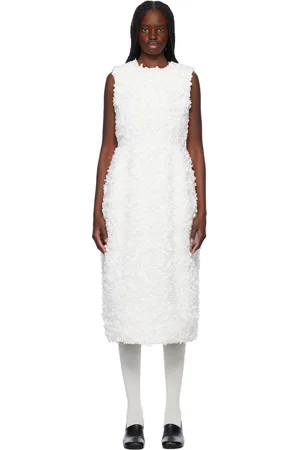 Comme des Garçons Robe midi blanche en tulle à appliqués floraux brodés