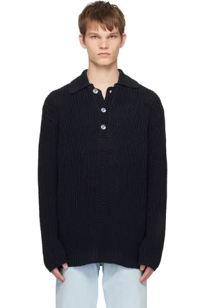 OUR LEGACY Polo Big Piquet bleu marine