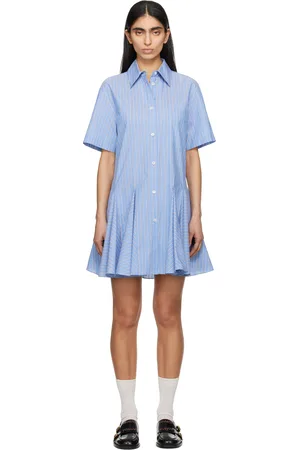 Marni Robe chemise courte bleue en popeline de coton à rayures